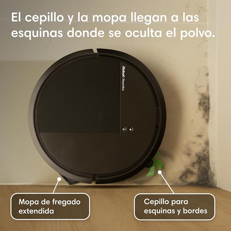Roomba 115 Combo con Base AutoEmpty, Robot 2en1, Potencia de succión 15000 Pascales, Cepillo Lateral Flexible, Mopa de fregado extendida, 90 días autonomía, Navegación Clearview LiDAR, Negro