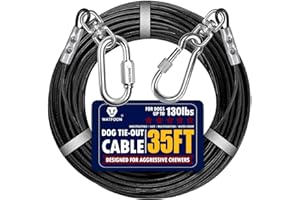 WATFOON Dog Leads for Yard, 35ft Tie Out Runner Steel Wire Cable, Heavy Duty Pet Tether Chains for Dogs Up to 130 Lbs, Outside, Camping, Park (35ft-Black)