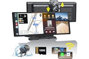 25HOURS Wireless Carplay Screen For Car,10.26'' Carplay Stereo With Apple Carplay & Android, Adjustable 2.5k Dash Cam,1080p Backup Camera, Car Audio Receivers For Loop Recording,Suitable for 7-32V Car