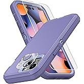 MXX Heavy Duty Made for iPhone 15 Case with Tempered Glass Screen, Camera Lens Protector 3-Layer Full Body Protection - Shockproof Dustproof Cover for Apple 15 Phone Case 6.1" (Light Purple)
