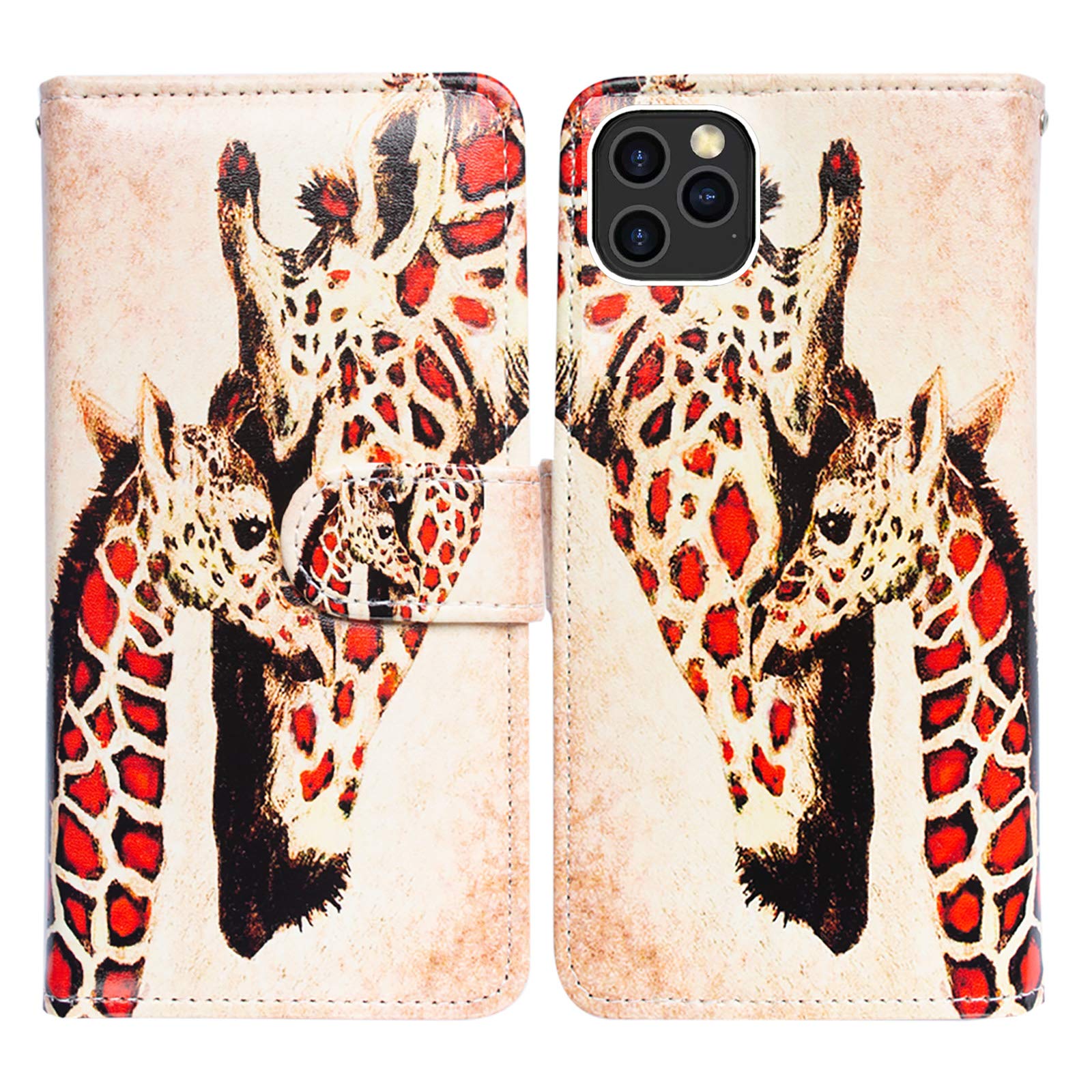 Bcov iPhone 12 Pro Max Case, Giraffe Mother Baby Leather Flip Phone Case Wallet Cover with Card Slot Holder Kickstand For iPhone 12 Pro Max
