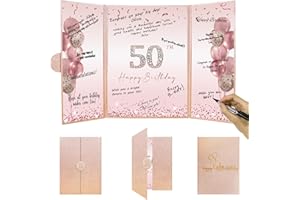 DARUNAXY Rose Gold 50th Birthday Party Decorations, Happy 50th Birthday Alternative Signature Guest Book for Women Pink Cheers to 50 Years Old Gifts 50 Birthday Signing Card Board Party Supplies