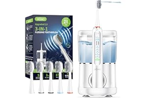 OILSAO Electric Toothbrush with Water Flosser,Professional Flossing Toothbrush Oral Irrigator Toothbrush Combo 2-in-1 Brushing & Flossing for Teeth Cleaning (White)