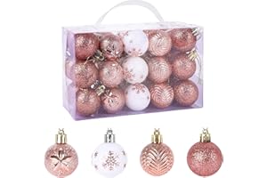 30 Pcs Christmas Tree Decoration Baubles Set Rose Gold Xmas Shatterproof Balls Christmas Baubles with String Christmas Hangin