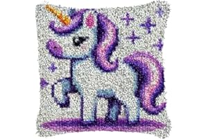 YOOTOM Latch Hook Kits for Adult Kids Begginers, Latch Hook Pillow Cushion DIY Embroidery Pillowcase Cover Making Crafts with Pre-Printed Canvas 17x17in