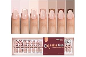 BEETLES GEL POLISH Beetles X Press Plus French Tip Nails - Mocca Mousse French | 7 Colors Short Square Press On Nails | 16 Sizes 224 Pcs Natural Salon Quality For Winter Nails