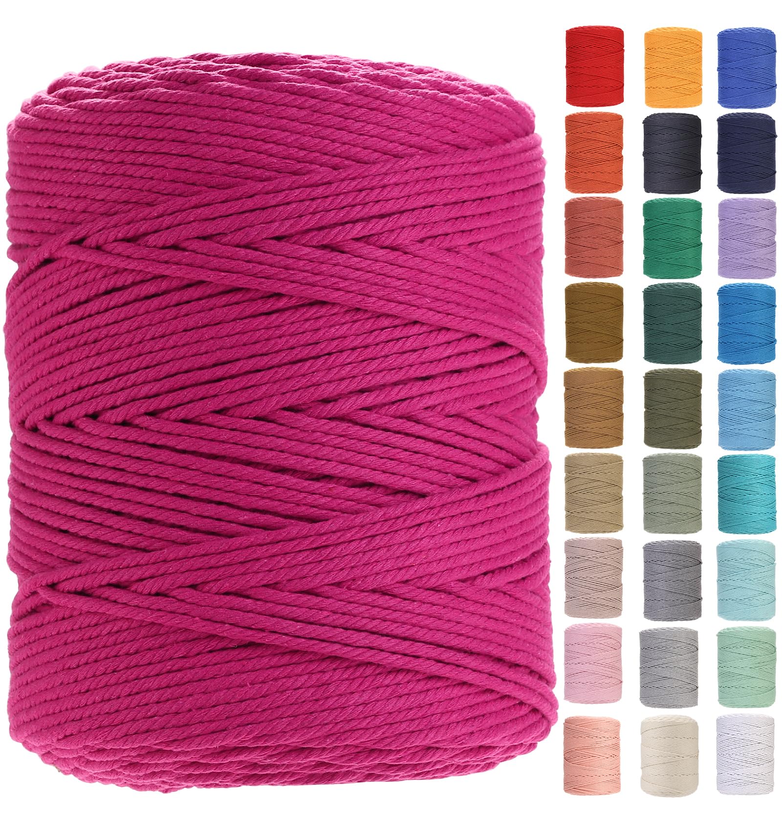 GOHOF Macrame Cord 3mm x 450m Premium Cotton Macrame Rope, 4 Strand Twisted Soft Cotton Cord, One of The Most Perfect Materials for Macrame Art, Cotton String Without Chemicals(Rose Red) — image 1