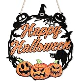 Sophena Halloween Decoration Wooden Ghost Door Halloween Wreath for Front Door Sign Wall Signs Decor, Pumpkin Black Cat Wreaths Sign Hanging for Home Wall Decor Outdoor Indoor Farmhouse Party Supply