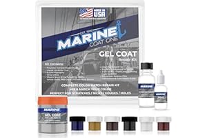 Marine Coat One Gel Coat Repair Kit for Boats, Repairs Nicks Holes on Fiberglass Hulls with MEKP Hardener for Hard Cure & Complete Color Match Kit (6 Colors)