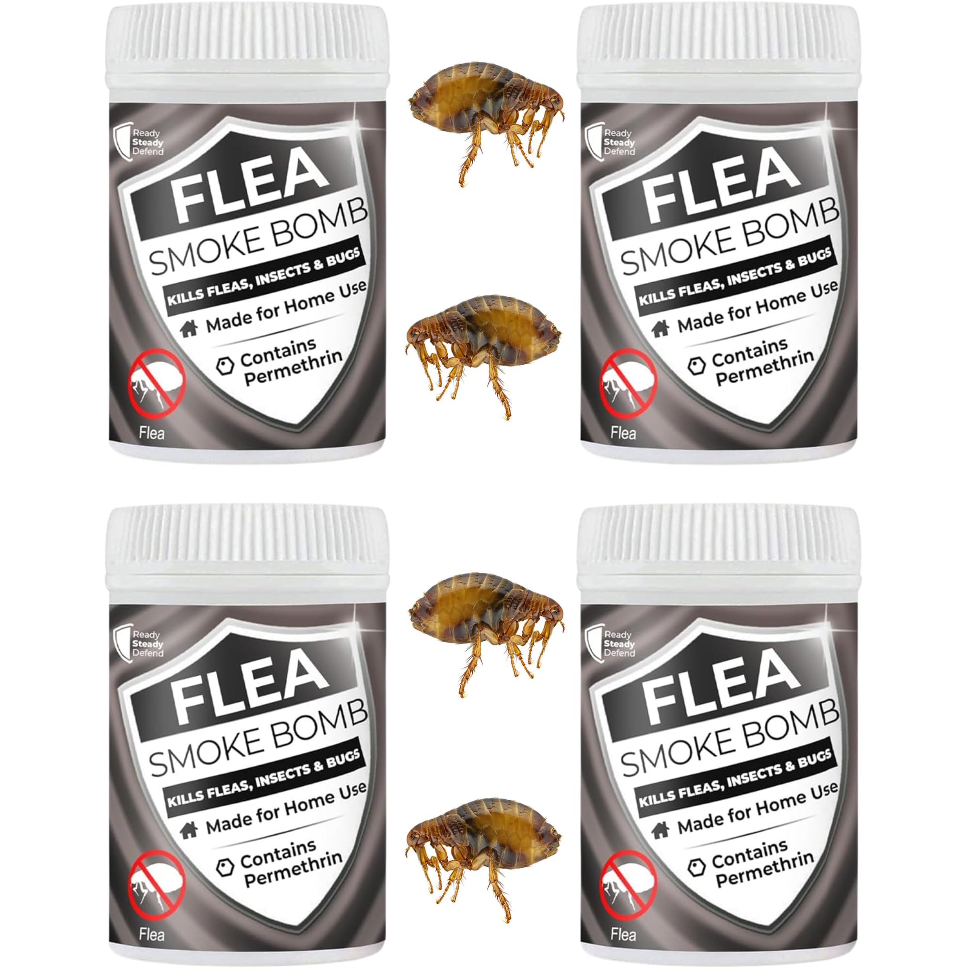 Flea Smoke Bomb (4 Pack) Fast-Acting Permethrin - Comprehensive Pest Control for Fleas, Moths, Bed Bugs, Ants & Spiders, Easy-to-Use, Fumigation for Home, Up to 30m² Coverage
