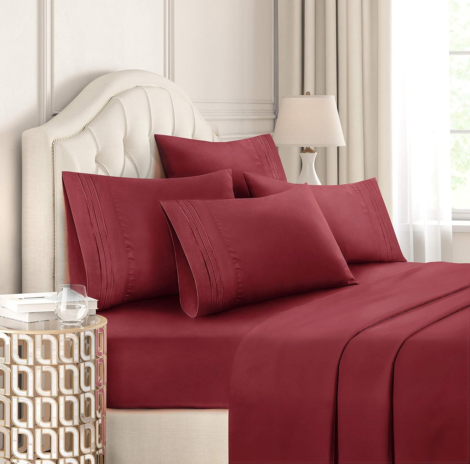 Full Size Sheet Set - 6 Piece Set - Hotel Luxury Bed Sheets - Extra Soft - Deep Pockets - Easy Fit - Breathable & Cooling Sheets - Wrinkle Free - Comfy - Burgundy Bed Sheets - Fulls Sheets - 6 PC: Home & Kitchen