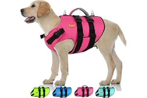 Doglay Dog Life Jacket- High Buoyancy & High Visibility Dog Life Vests for Boating and Swimming, Friendly Neoprene Adjustable Pet Floating Vest Safety Lifesaver with Rescue Handle for Medium Dogs