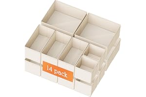 Criusia Drawer Organizer Clothes, 14 Pack Dresser Organizer for Baby Clothes, Underwear, Sock- Foldable Closet Organization and Storage Dividers Bins for Nursery, Bedroom and Dorm (Beige)