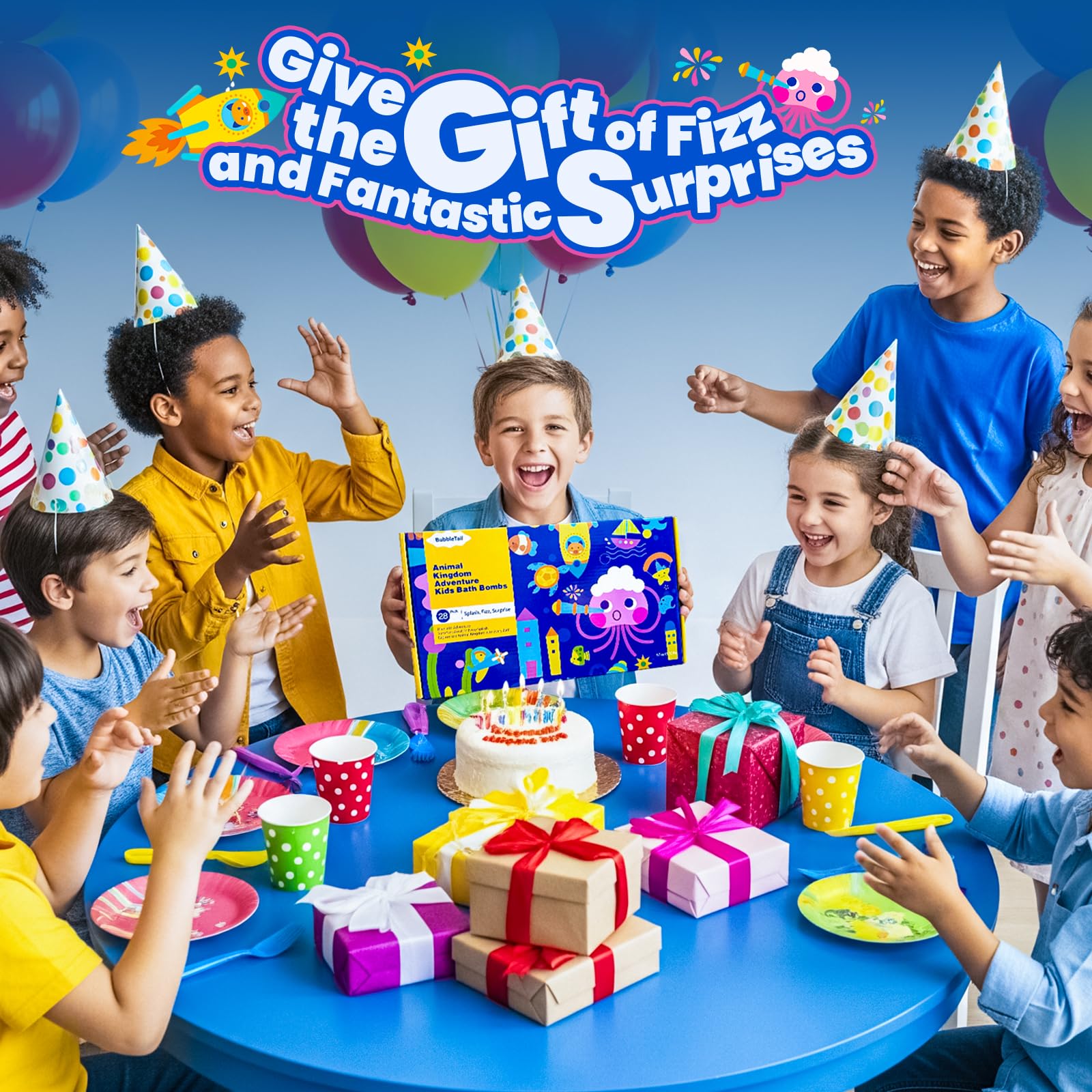 Bath Bombs for Kids with Surprise Inside – 28 Fun Fizzy Shower Bombs with Land & Sea Animal Toys, Kid-Friendly & Non-Toxic, Handmade Birthday Party Favors & Summer Gifts for Girls and Boys