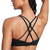 CRZ YOGA Womens Butterluxe High Neck Longline Sports Bras - Criss Cross Halter Wireless Padded Gym Workout Crop Top