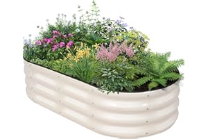 BIRDSINYARD Galvanized Raised Garden Bed Outdoor - 4×2×1ft Planter Raised Beds for Gardening | Oval Metal Garden Planter Box with Safety Edging and Gloves for Vegetables Fruits and Flowers - White