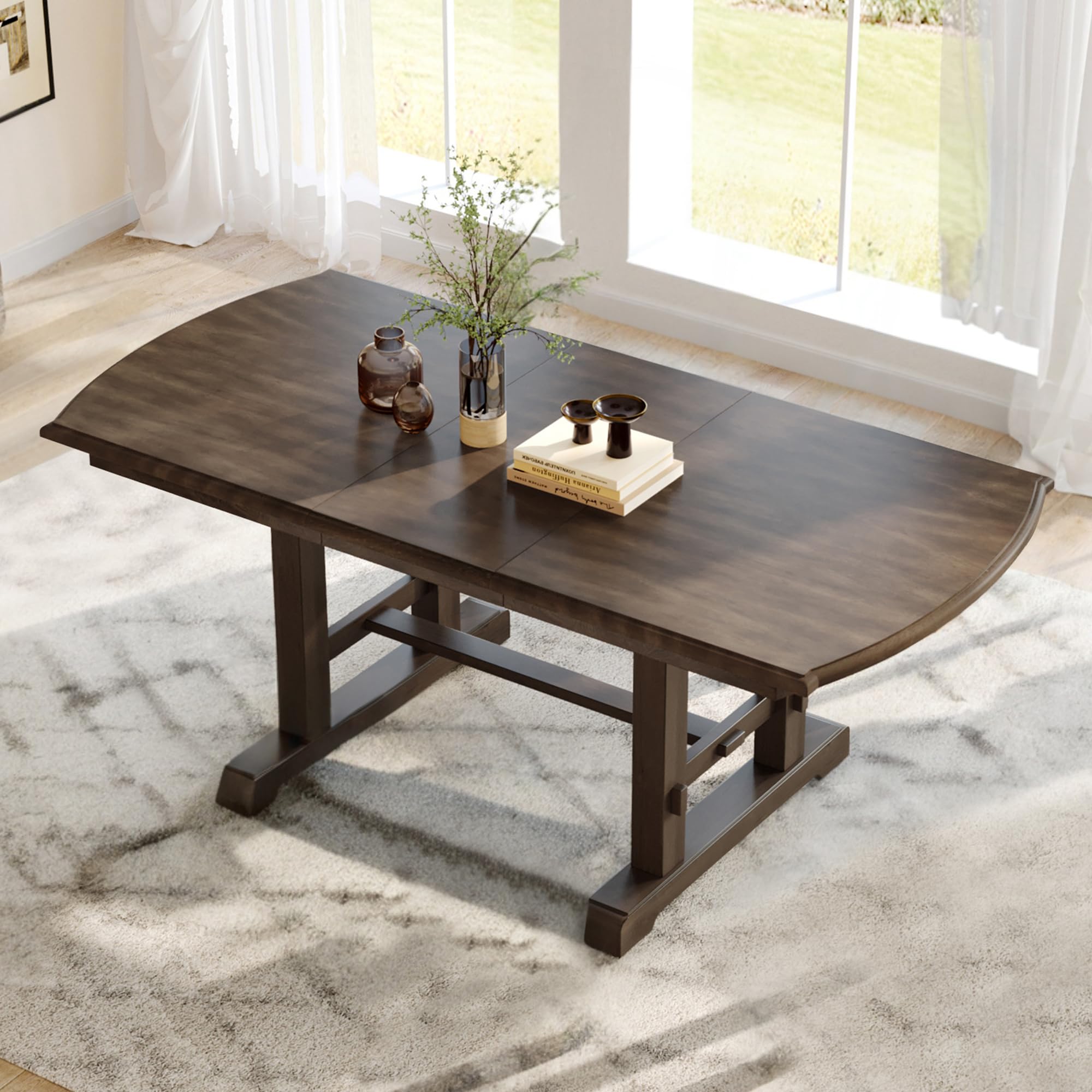Photo 1 of *** REFERENCE PICTURE ** Ball & Cast 60"-78" Extendable Farmhouse Dining-Table for 6-8, Expandable Wooden Kitchen Table with 18" Removable Leaf, Large Retro H-Leg Dining Room Table for 4-8,Space Saving & Sturdy, Brown