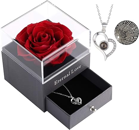 images I Love You Roses For Her ocosy preserved real rose drawer with i love you necklace 100 languages gift set enchanted real rose flower for valentine s day anniversary wedding