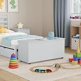 Vida Designs Leon Toy Box White Wood 100x40x48cm Lift Lid Storage Ottoman view 3