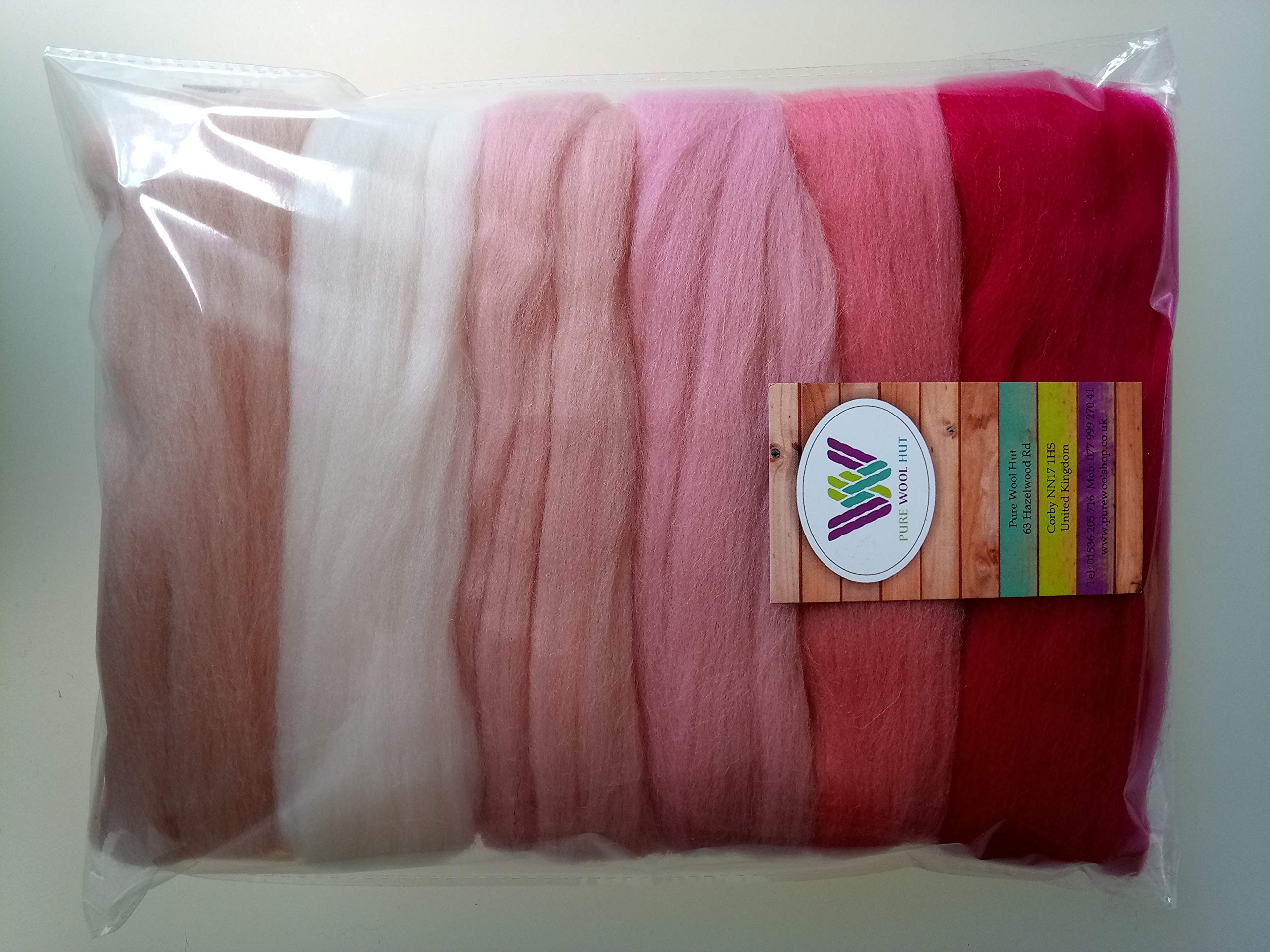 Pure Merino Wool Roving – Assorted Colours for Needle & Wet Felting, Spinning & Weaving, DIY Craft – 60 g Packs (Pink) — image 1