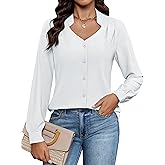 Blooming Jelly Womens V Neck Long Sleeve Shirts Button Down Pleated Tops Dressy Casual Blouses Trendy Clothing 2025