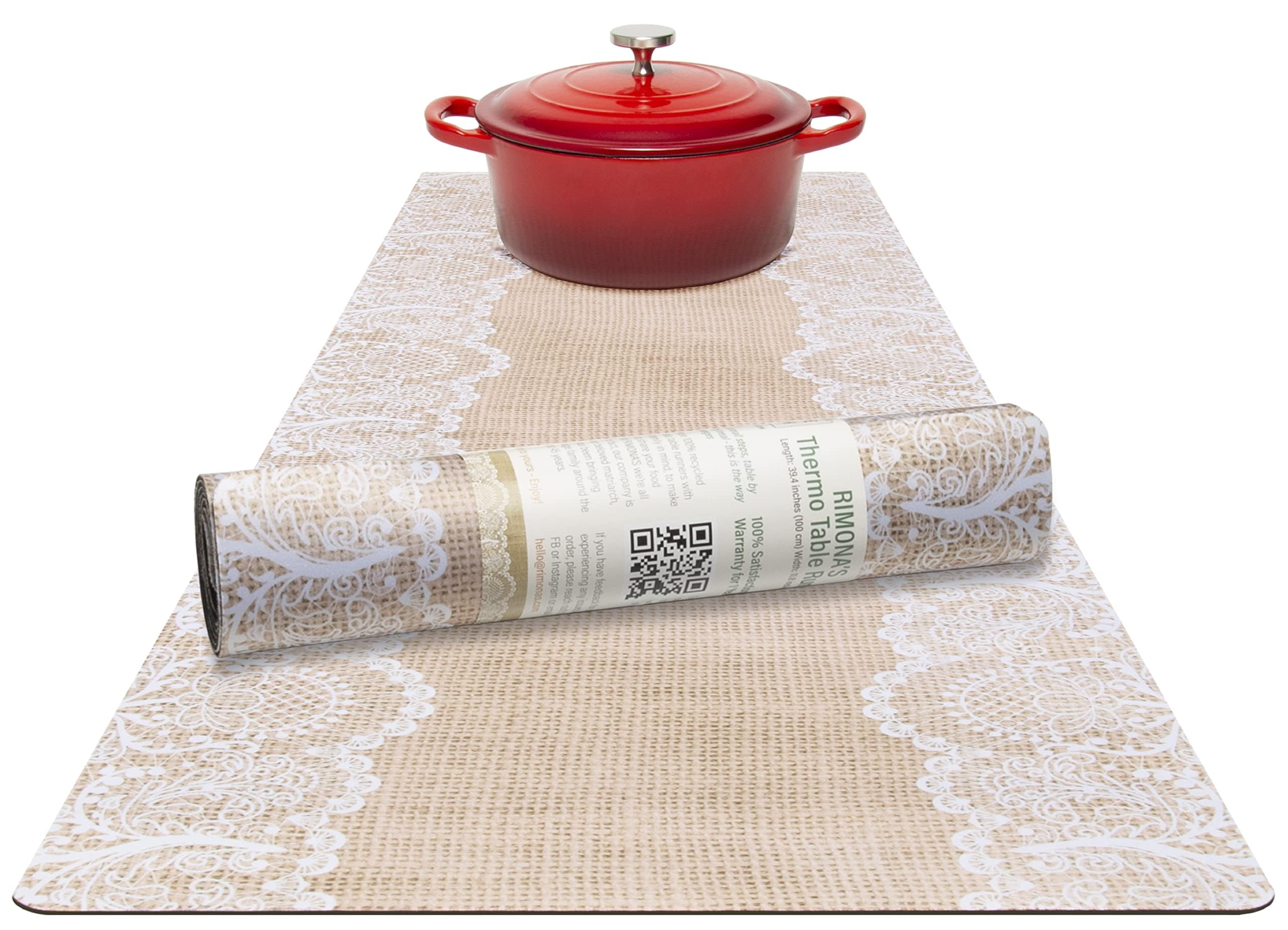 Photo 1 of RIMONA'S Thermo Heat Resistant Table Runner and Trivet for Hot Dishes - Waterproof Hot Plates to Protect Table and Countertop - Kitchen & Dining 350F Heat Protector 40" - The Everyday Jute Lace