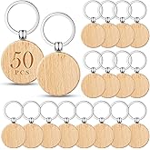 Yinkin Round Wooden Keychain Blank Laser Engraving Wood Blank Bulk Unfinished Wooden Key Ring Key Tag for DIY Gift Crafts(Round)