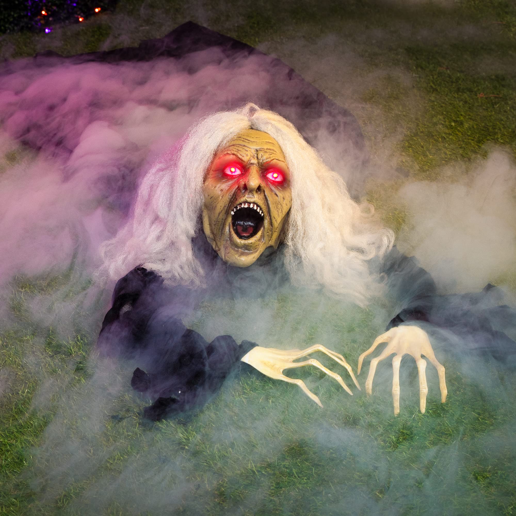 Photo 1 of JOYIN Zombie Halloween Decoration Outdoor Witch Groundbreaker Halloween Graveyard Decor Outside, Scary Zombie Props with Sound Effect & Lighted Eyes for Haunted House, Lawn Yard Decorations