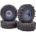 HOBBYSOUL RC 1.9 Mud Slingers Tires Soft Sticky Tyres 120mm & Metal 1.9 Beadlock Wheels Rims Black Blue For 1/10 Rock Crawler Axial SCX10 Traxxas TRX4 Redcat Gen8, (4-Pack)