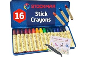 Stockmar Beeswax Stick, Set of 16 - Non Toxic, Jumbo Crayons, Beeswax Crayons For Toddlers, Kids -Waldorf Homeschool -Waldorf Art Supplies- Includes Storage Tin