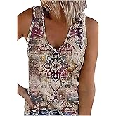 Womens Mandala Vintage Graphic Racerback Tank Tops Summer Casual Loose O-Neck Tanks Vest Vacation Classic-Fit Shirt Cami