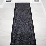 The Rug House Concorde Grey Black Rubber Backed Hallway Runner 66cm Wide view 2