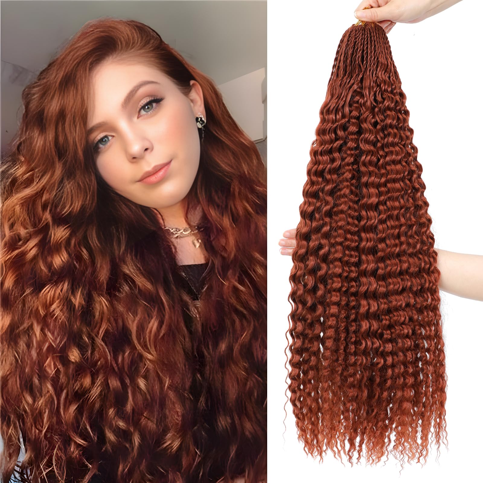 Pre Looped Boho Twist Crochet Hair 8 Packs 18 Inch Water Wave Micro Curly Braiding Hair Extensions Deep Wave Hair For Senegalese Twist Crochet Braids+Styling Tools (350#, 18 inch (Pack of 8))