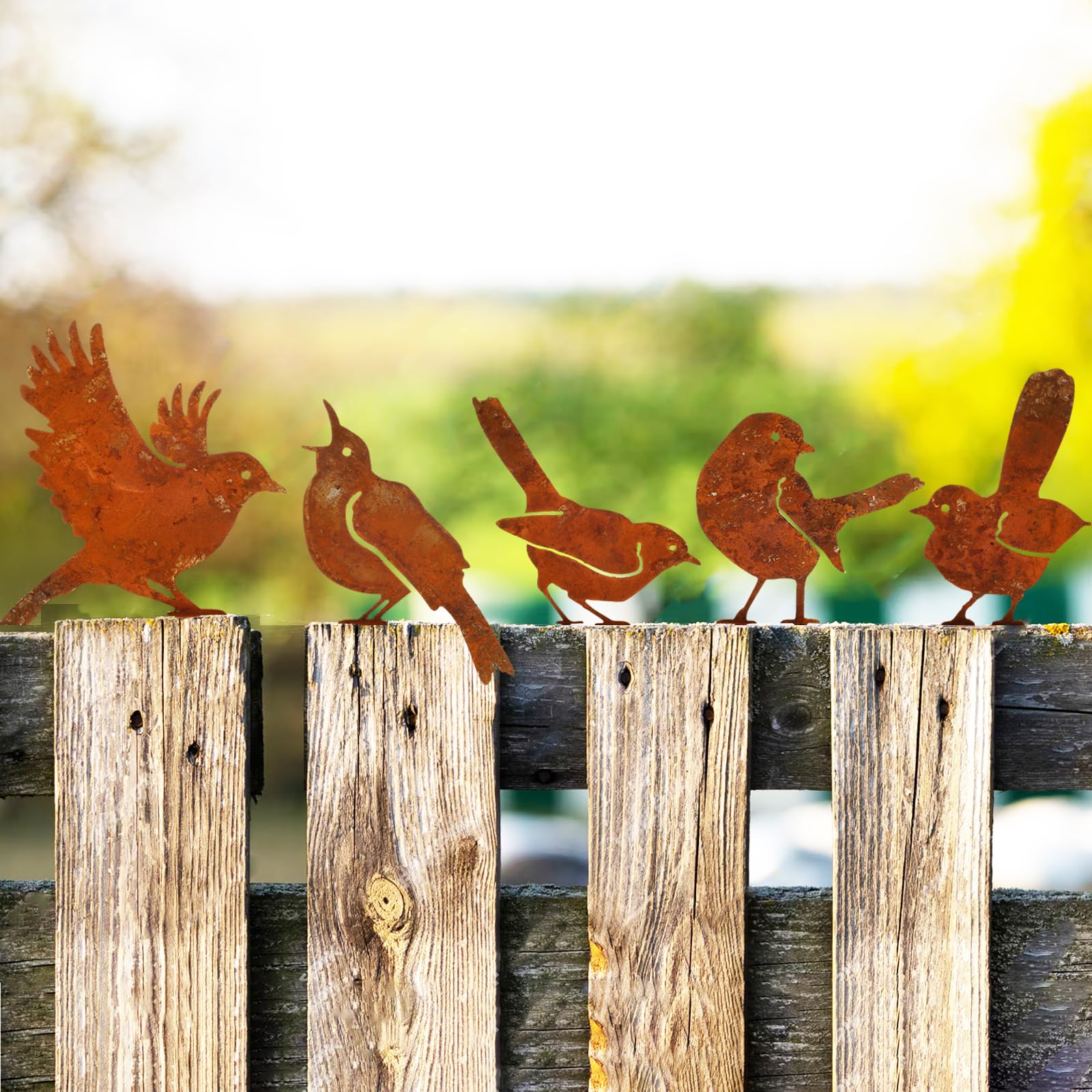 Jokapy 5Pcs Metal Bird Garden Ornaments, Rusty Birds Gardens Ornaments, Rusty Bronze Birds Vintage Garden Decorations, Bird Silhouette Simulation for Fences Branches Windowsills Outdoor