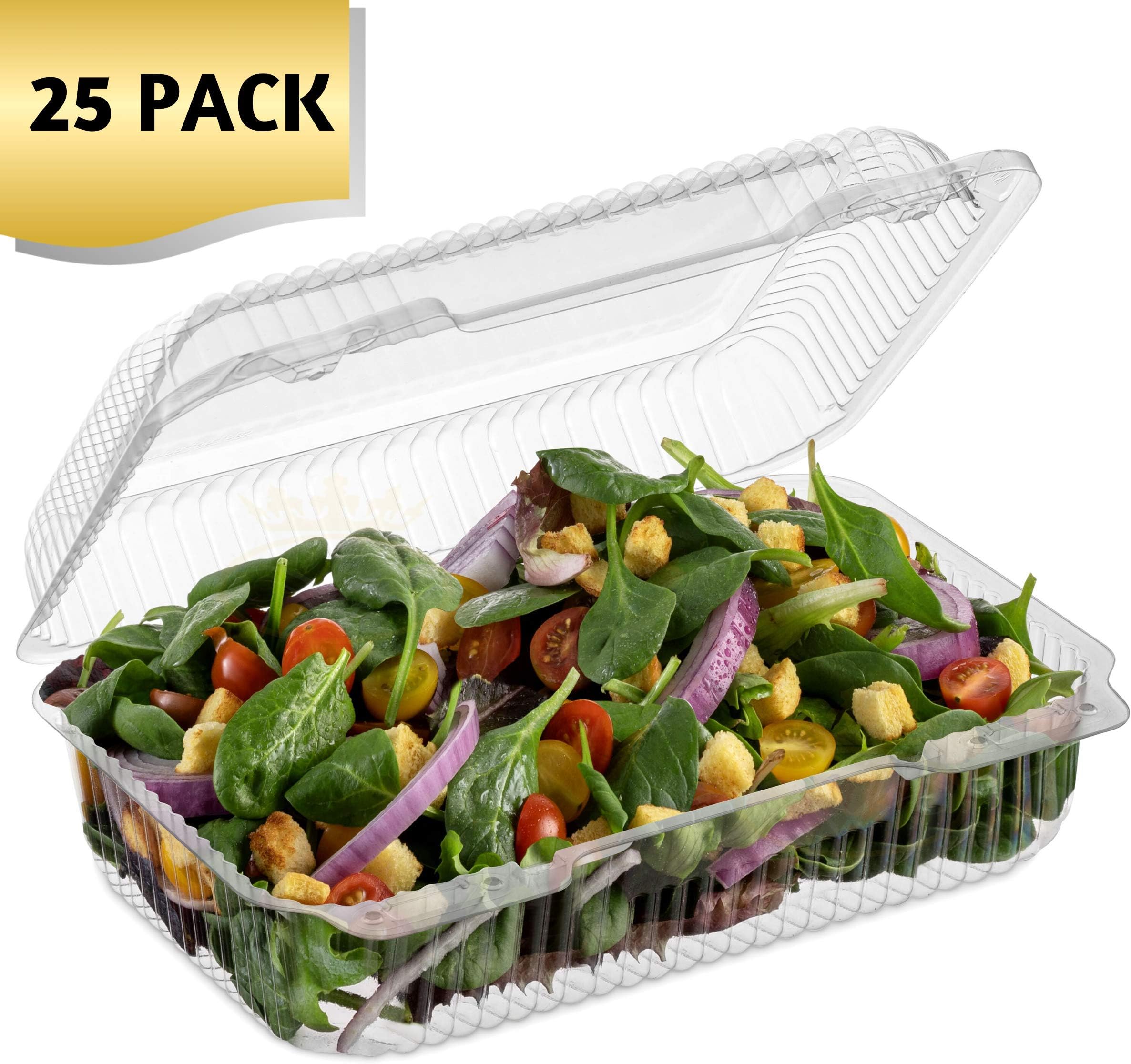 [25 PACK] OccasionWise Clear Plastic Food Container with Hinged Lid (approx 8.25"x5.125"x3.125")