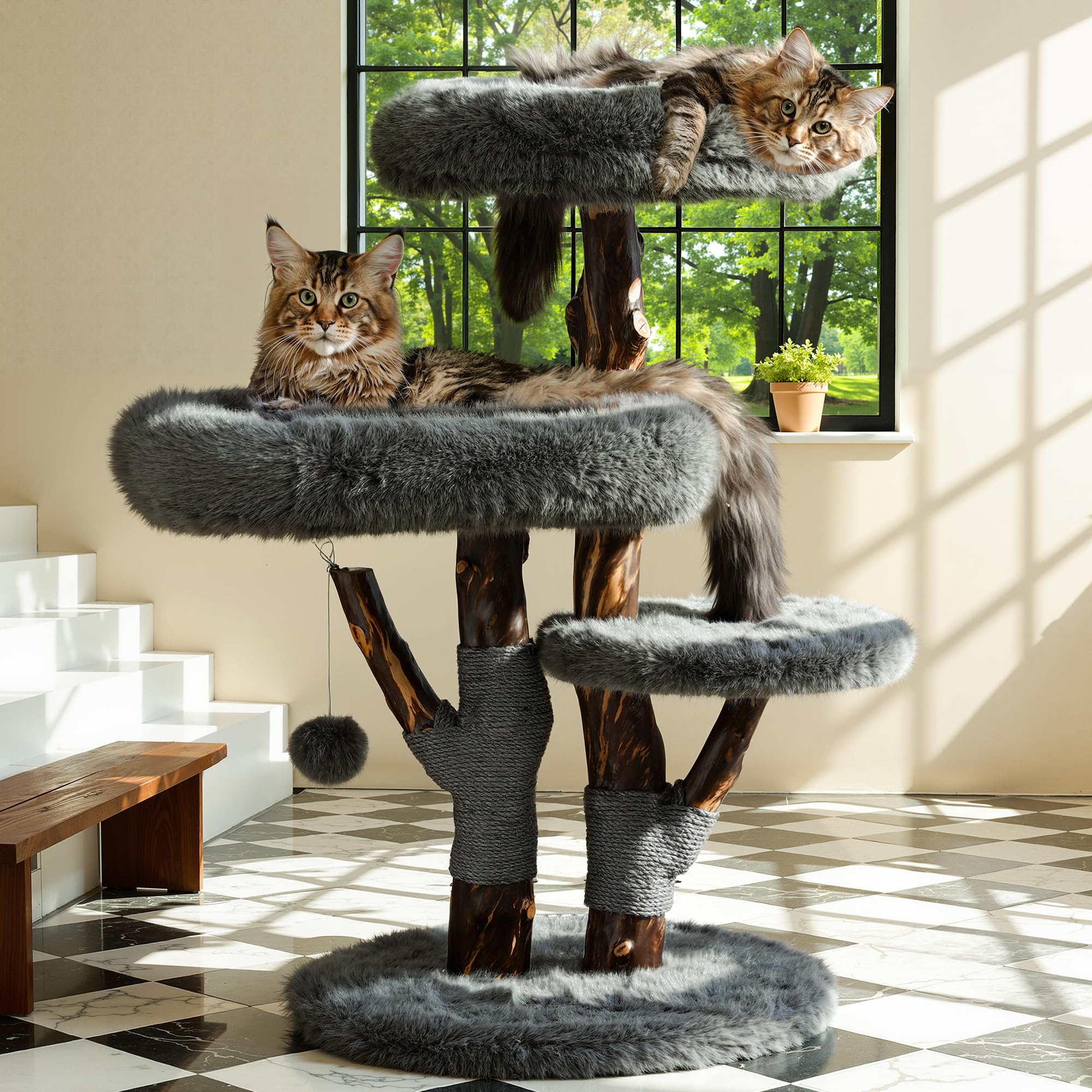 Photo 1 of ***Open to show****

Aesthetic Cat Tree Tower for Large Cats, Large Cat Tree for Maine Coon Indoor Cats with Faux Fox Fur, Solid Wood Sisal Scratching Post, Perches, Platform & Toy Ball