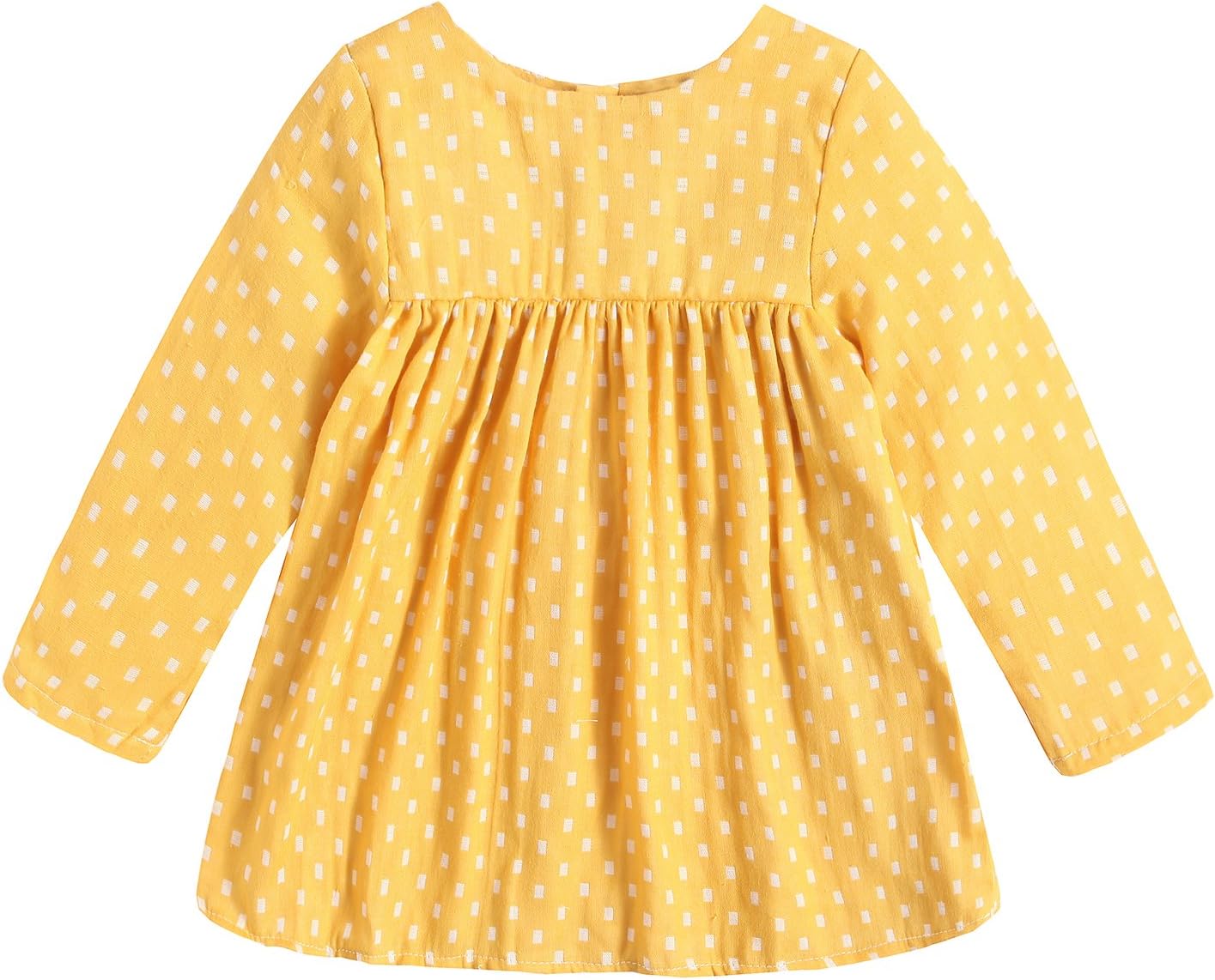 Toddler Baby Dresses,Cotton Plaid Printed Long Sleeve Girl Princess Tutu shirt 98cm (24-36M) Yellow