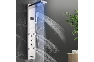 NeierThodore LED Rainfall Waterfall Shower Panel Shower Tower Multi-Function Shower Column with Bath Massage Jets and Handhel