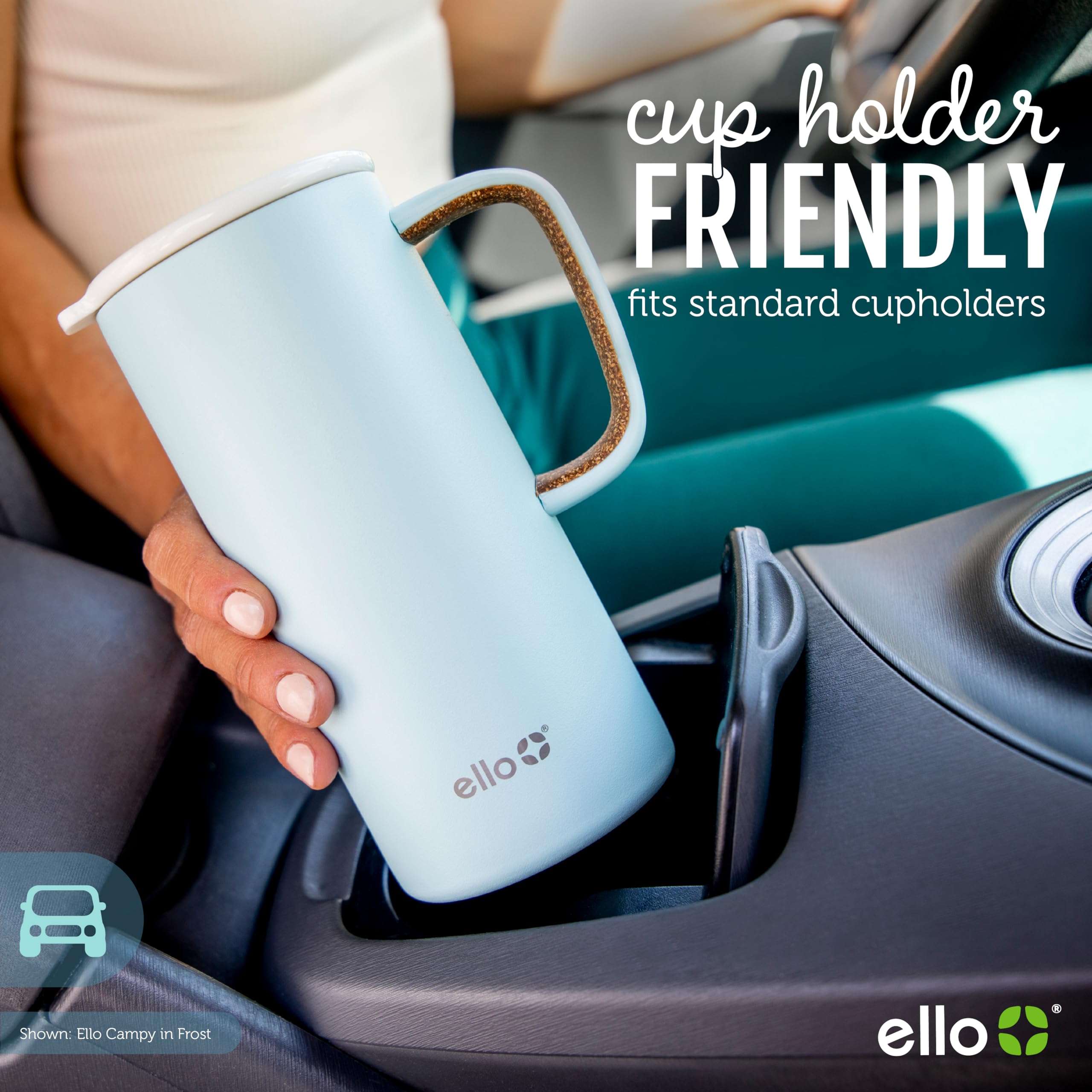 Ello Campy Vacuum Insulated Travel Mug with Leak-Proof Slider Lid and Comfy Carry Handle, Perfect for Coffee or Tea, BPA Free, Avalon Sea, 18oz