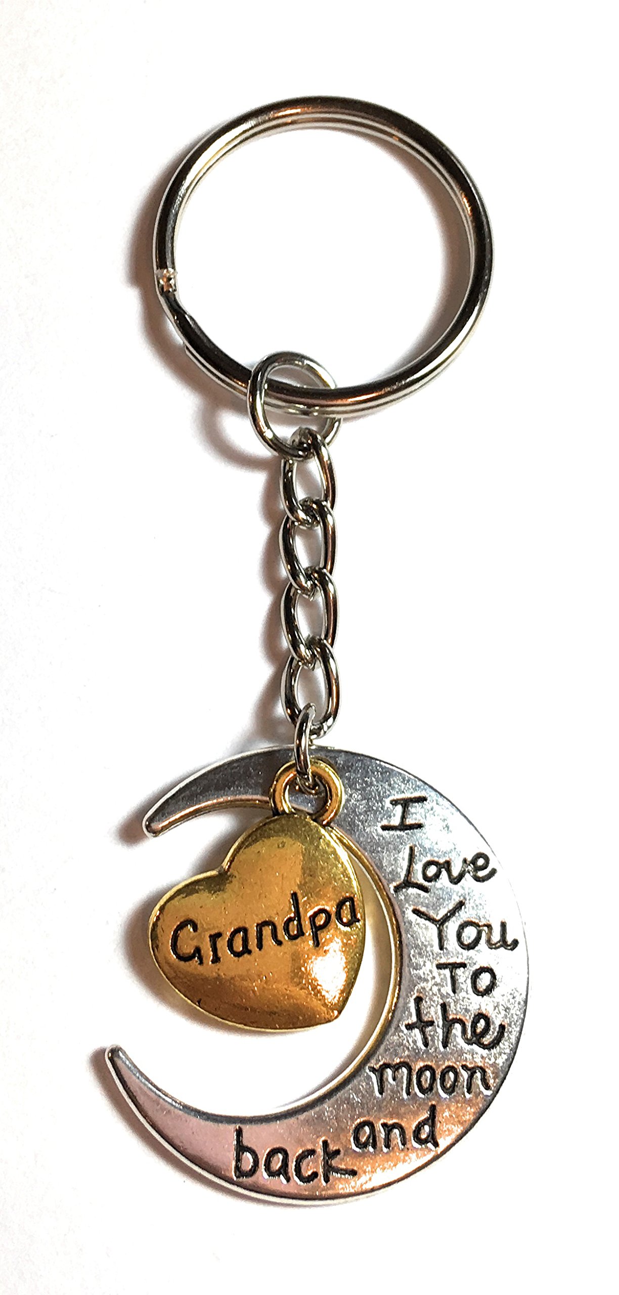 FizzyButton Gifts Keyring Grandpa I love you to the moon and back gold and silver tone charm key ring