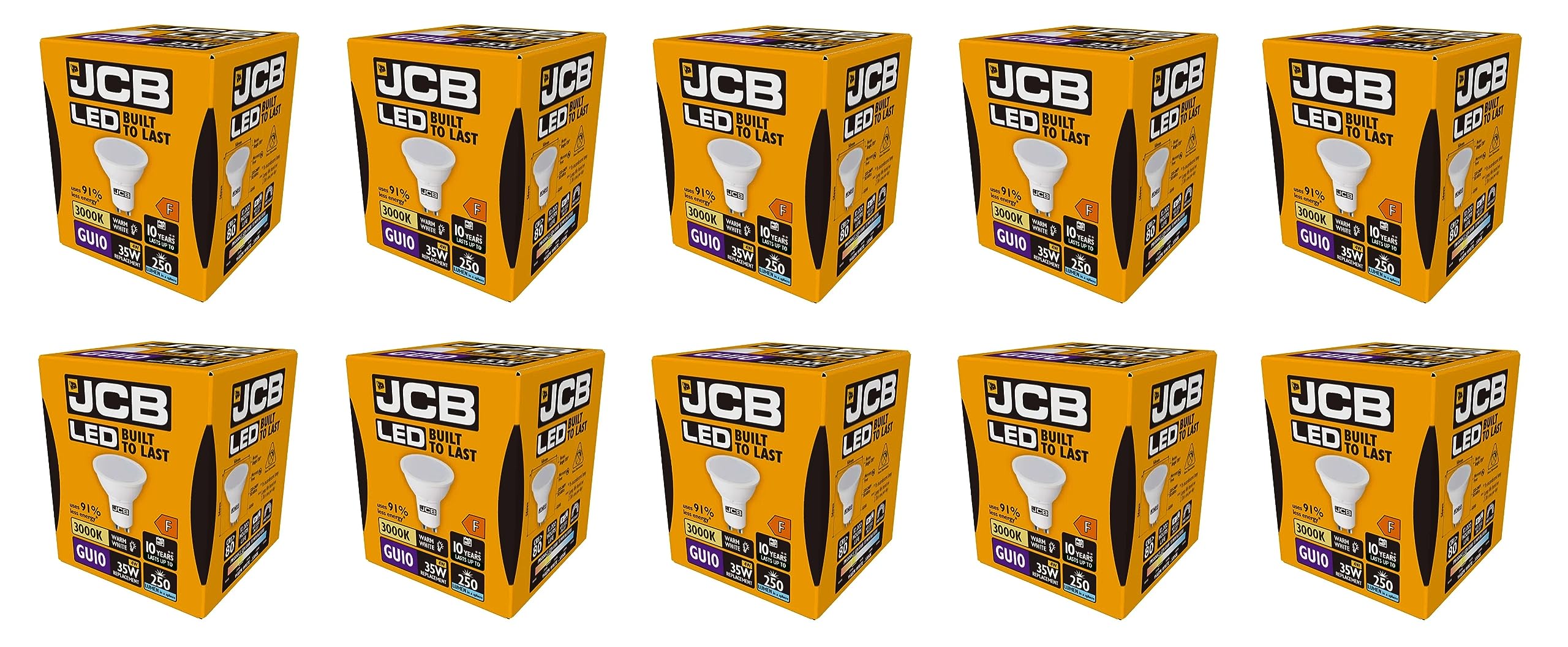 10 X JCB 3w = 35w LED GU10 3000k 3w 35w 100deg Warm White [Energy Class A+]
