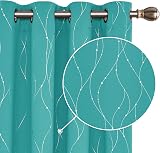 Deconovo Dotted Line Foil Printed Thermal Blackout Curtains 2 Panels Turquoise view 2