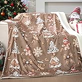 Tudomro Neutral Christmas Sherpa Throw Blanket Christmas Decorative Fleece Blankets Fluffy Soft Warm Plush Throws for Home Chair Sofa Couch Bed Xmas Decor Gifts 50" X 60"(Brown,Gingerbread Man)
