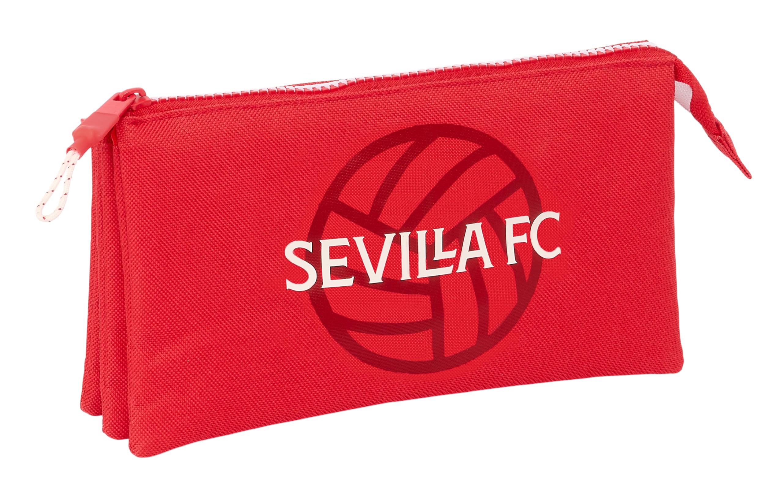 Safta Sevilla FC – Triple Pencil Case, Children's Pencil Case, Ideal for School-Aged Children, Comfortable and Versatile, Quality and Resistance, 22 x 3 x 12 cm, Red, red, Estándar, Casual