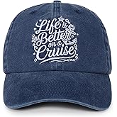 InnoBeta Cruise Gifts Cap for Women, Men - Adjustable Vintage Washed Cotton Embroidered Hat - Gift for Cruise Lovers, Birthday, Christmas - Blue