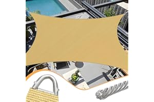 OOTONAT Upgraded with High-Strength Steel Cable Edges 8' x 12' Sun Shade Sail Sand Rectangle, Heavy Duty UV Blockage Outdoor Cover with Steel Wire Edges for Patio Garden