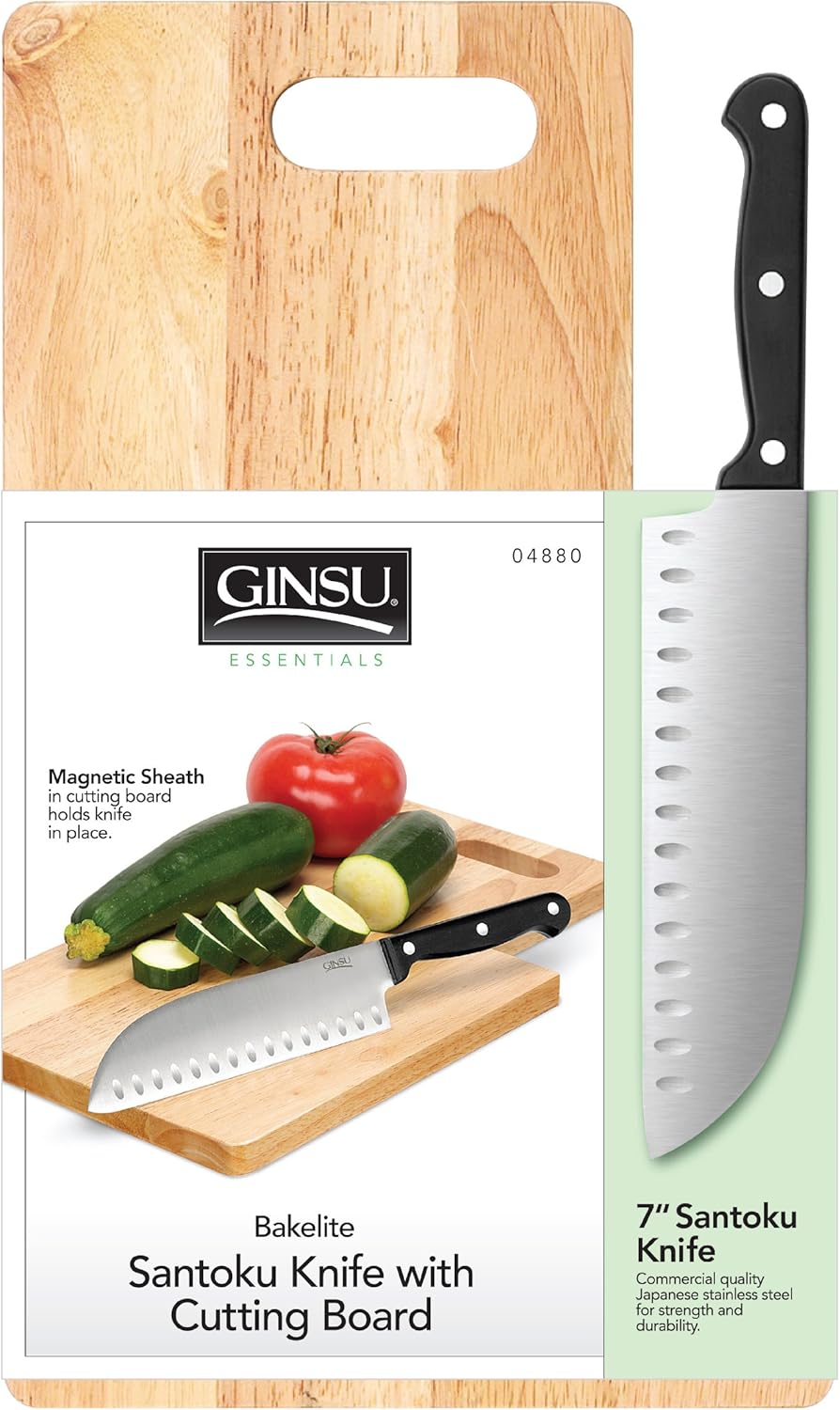 Ginsu Stainless 7" Santoku Knife with Cutting Board Santoku Knives Kitchen & Dining