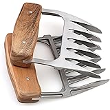 1Easylife Metal Meat Shredder Claws, 18/8 Stainless Steel Meat Forks with Wooden Handle for Shredding, Pulling, Handing, Lift