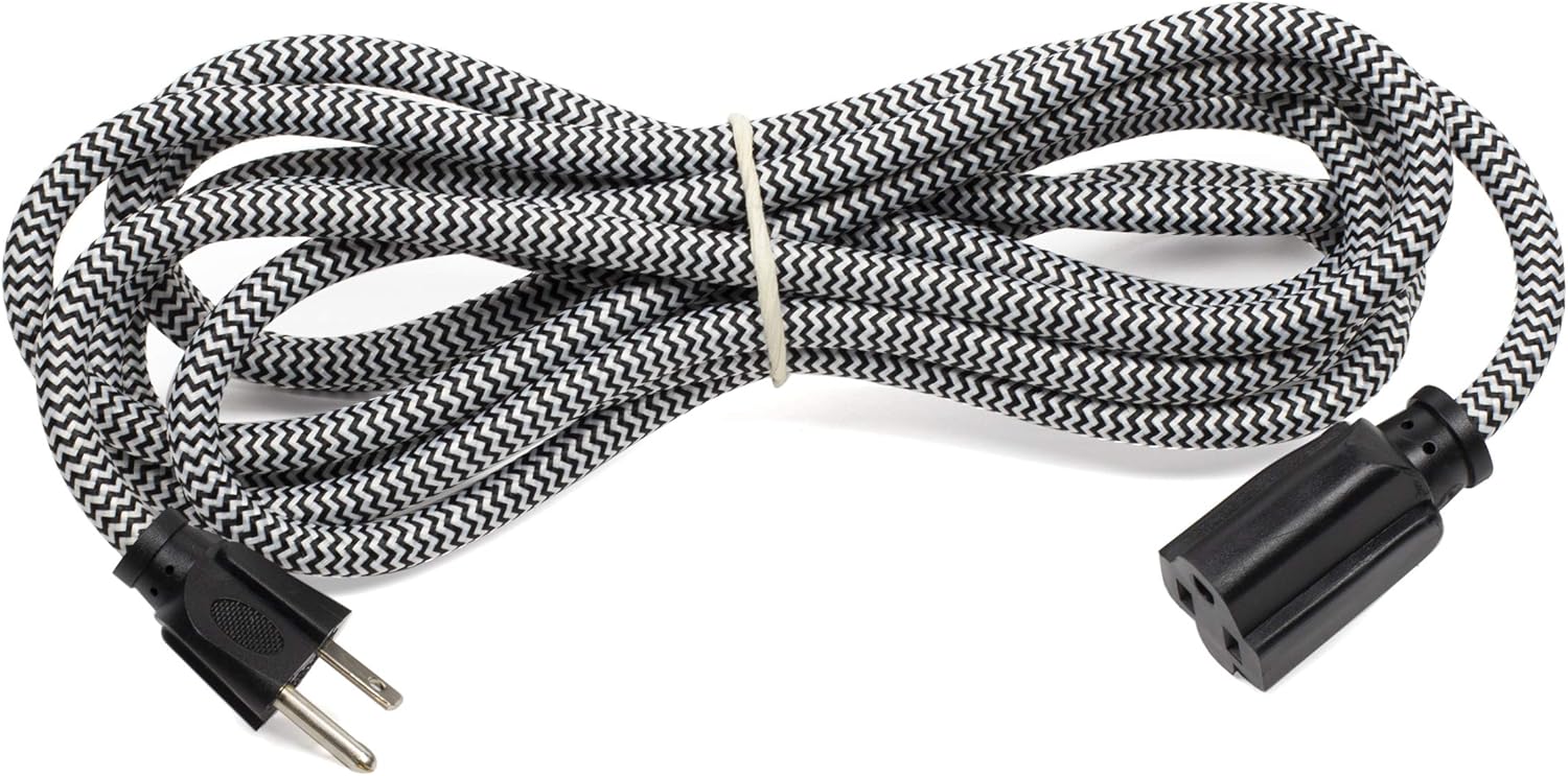 Rustic State Vintage Fabric Braided 12 Feet Extension Cord with 3 Prong