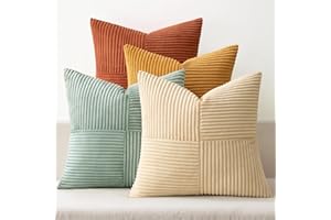 MIULEE Teal Orange Decorative Throw Pillow Covers 18x18 Inch Set of 4 Boho Corduroy Striped Cushion Cases Modern Farmhouse Patchwork Pillow Cases for Couch Sofa Bedroom Home Decor